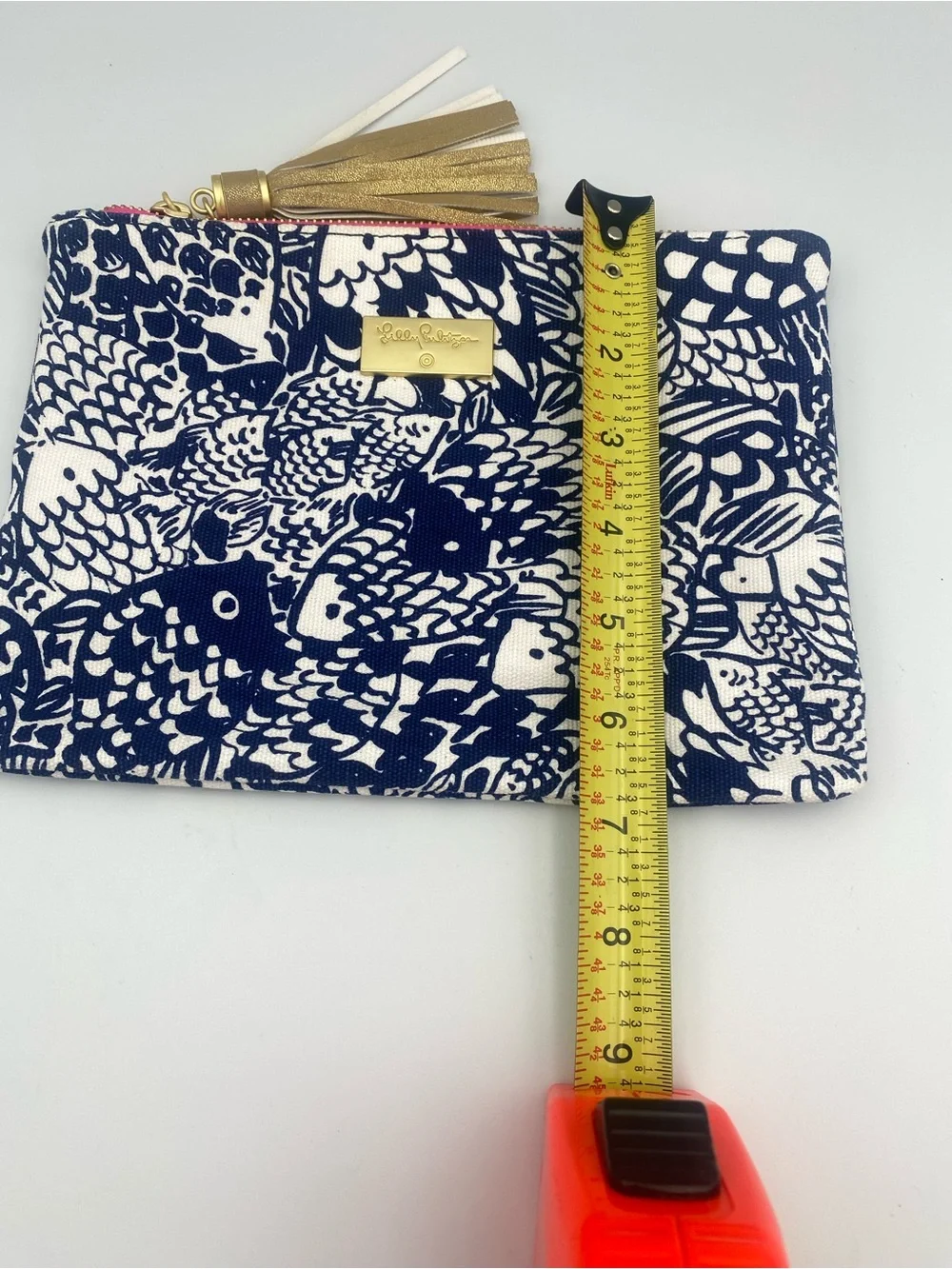 Lilly Pulitzer Target Navy and White Fish Print Cosmetic Pouch with Gold Tassel